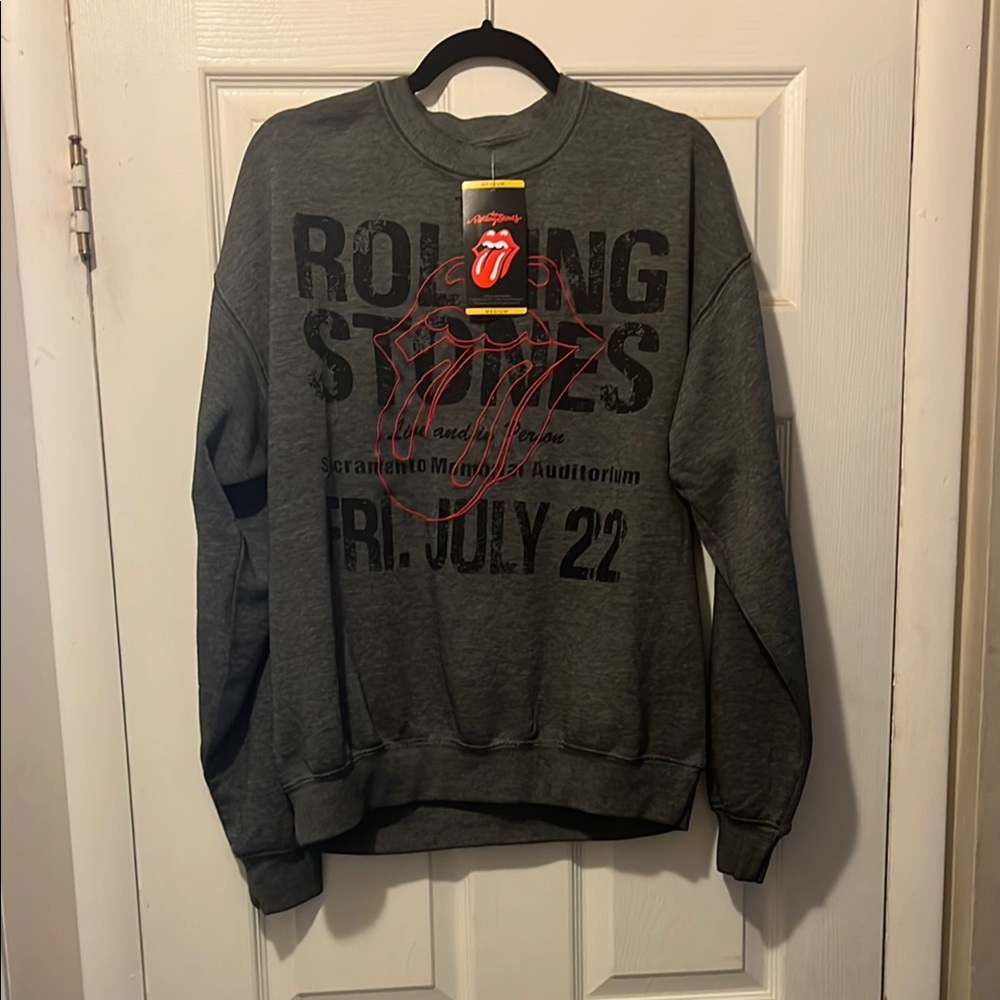 Rolling Stones Gray Crewneck Sweater with Tour Graphics
